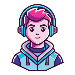 Stylish Gamer Avatar with Pink Hair and Blue Hoodie A Modern Mascot Ready for Esports and Streaming