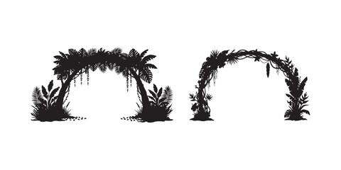 Jungle archway silhouette vector illustration tropical rainforest exotic design