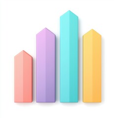 Colorful 3D bar graph with four upward arrows.