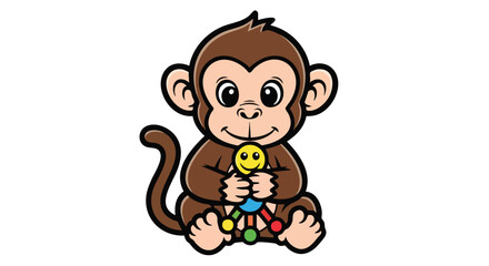Cute cartoon monkey holding colorful toy.
