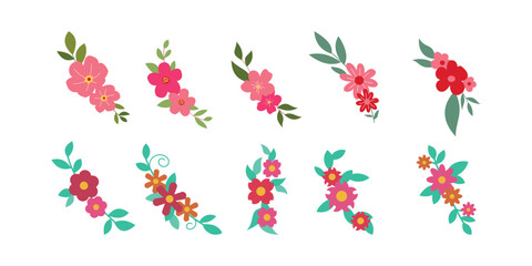 set of flower logo vector template full color