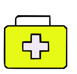 Obraz premium A simple drawing of a yellow first-aid kit with a white cross.