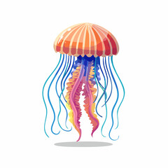 A Vibrant Jellyfish Illustration with Striking Colors and Detailed Tentacles Design