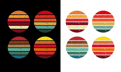 Set of Retro Sunset Color Circle Vector T shirt design element. 