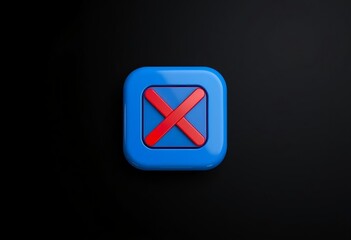 Fototapeta premium Blue square with red cross symbol on black background