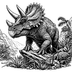 illustration of a dinosaur, triceratops vector art