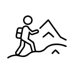 Hiker icon climbing a mountain representing outdoor adventure and exploration