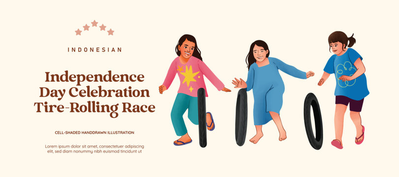 Isolated Indonesian tire rolling race culture illustration