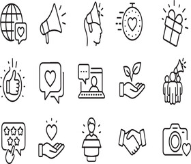 Brand Ambassador Line Icons, Influencer Marketing, Megaphone, Handshake, and Representative Symbols