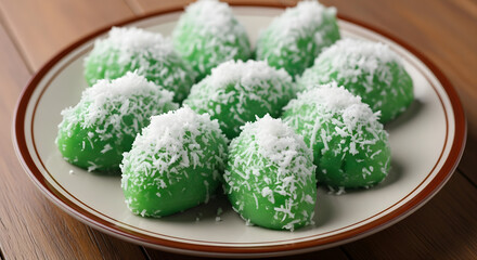 Klepon Traditional Indonesian Snack Coated with Grated Coconut Delicious
