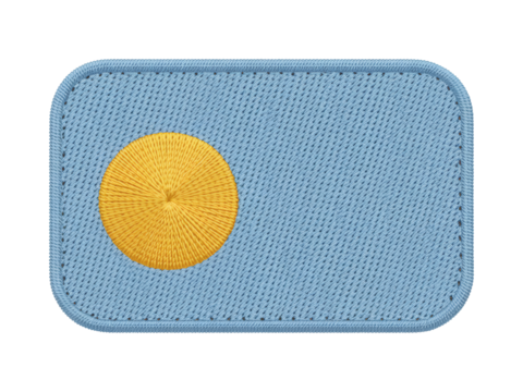 Embroidered patch depicts a light blue background with a golden sun, transparent background