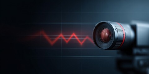 Modern Entertainment Trends Cinema, Streaming, and Pop Culture Camera lens with sound wave graph, symbolizing audio-visual technology and creativity.