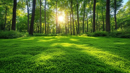Lush green forest sunlight landscape