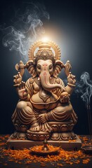 Fototapeta premium Ganesha Temple Idol with Divine Aura – Vertical Mobile Wallpaper HD