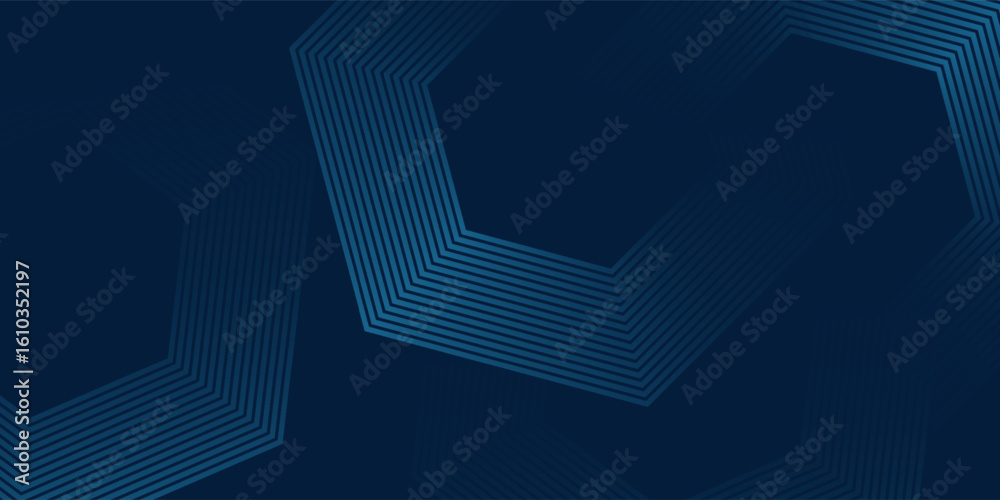 Poster dark blue abstract background with geometric hexagonal line patterns, creating a modern and futurist