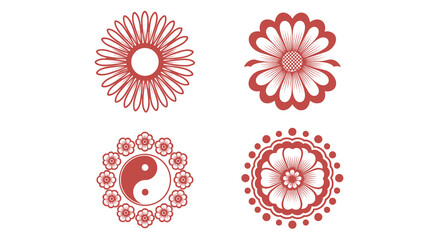 Set of Decorative Floral and Yin Yang Designs