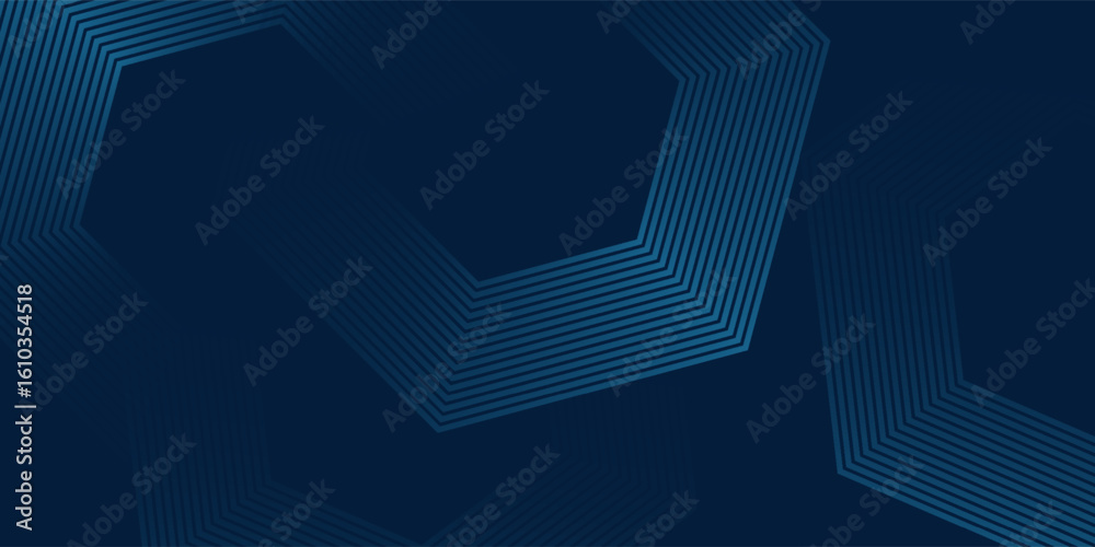 Poster dark blue abstract background with geometric hexagonal line patterns, creating a modern and futurist