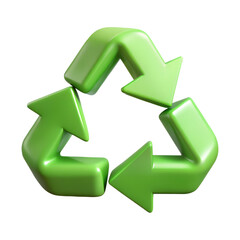 Green Recycling Symbol with Three Curved Arrows &ndash; Ecology, Zero Waste, Sustainability, and Eco-Friendly Concept &ndash; 3D Illustration