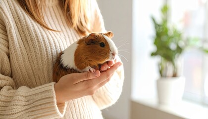 Woman Holding Guinea Pig in Cozy Indoor Setting