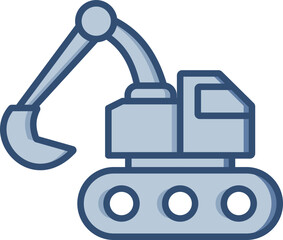 Excavator sign vector icon with transparent background. Changeable blue color design.