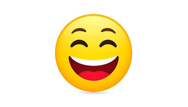 A bright yellow emoticon with a wide, joyful grin and closed eyes