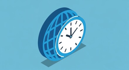 Clock and globe illustration represents time and global connection