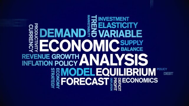 Economic Analysis animated word cloud-text design animation tag kinetic typography seamless loop.
