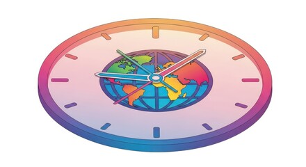 Clock face with globe illustration showing world time