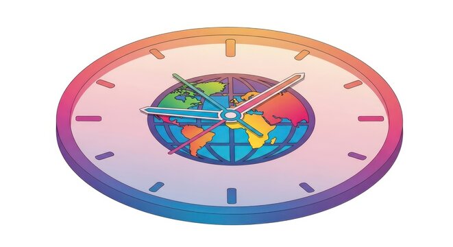 Clock face with globe illustration showing world time