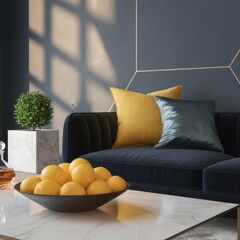 Elegant interior setup showcasing a modern aesthetic with a fresh fruit display
