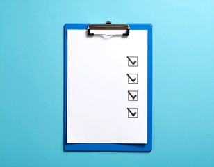 Clipboard on blue background displaying completed tasks with checkmarks for efficiency