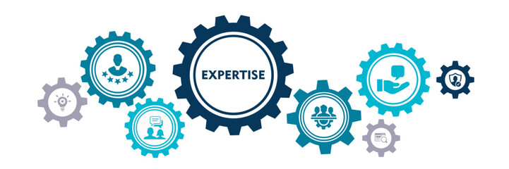 Expertise banner web icon vector illustration concept representing of high-level knowledge and experience with an icon of expert, consulting, knowledge, team, advice, trust, and research 