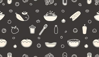 Delicious healthy food illustrations kitchen graphics minimalistic flat view culinary art