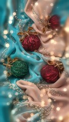 Sparkling Holiday Spheres: Festive Ornaments on Silken Fabrics, a touch of Glamour