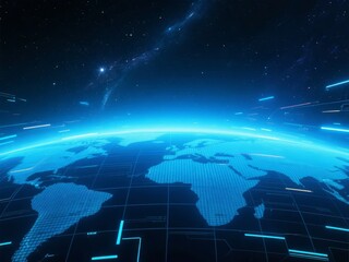 Fototapeta premium Digital Earth with Futuristic Grid Overlay and Cosmic Background