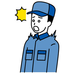 驚くつなぎ作業服のの男性