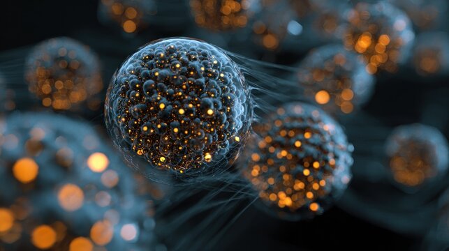 Abstract spheres with glowing particles