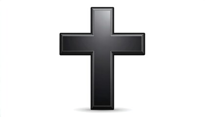Fototapeta premium A simple, dark gray cross with a subtle shadow, set against a white background