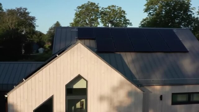 Modern house roof with solar panels