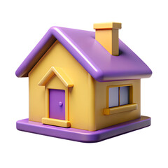 Yellow House with Purple Roof - Real Estate, Smart Home Technology, Modern Housing, and Mortgage Concept - 3D Illustration