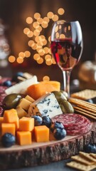 Elegant Charcuterie Board with Wine for Festive Occasions and Celebrations