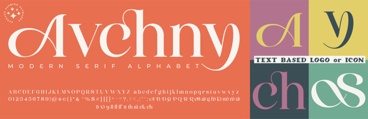 Fashion Serif Stylish Display Bold Font alphabet with A V CH S Logo
