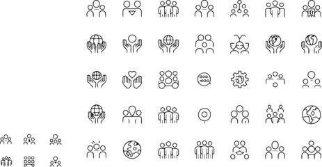 Modern thin line icon set for teamwork, human resources, and social connection concepts