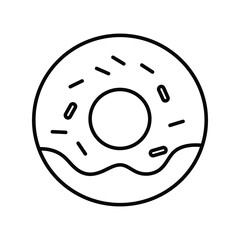 Glazed Donut with Sprinkles Outline, Sweet Bakery Dessert Vector