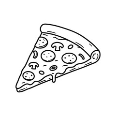 Delicious Pizza Slice Outline Vector, Italian Fast Food Illustration