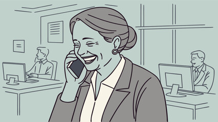 Happy businesswoman office worker talking on phone call communication professional business conversation success