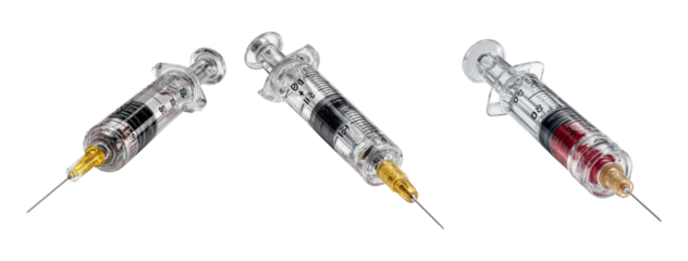 Three Syringes with Different Contents on Isolated Background