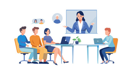 Online meeting conference call video call remote work collaboration team presentation webinar illustration