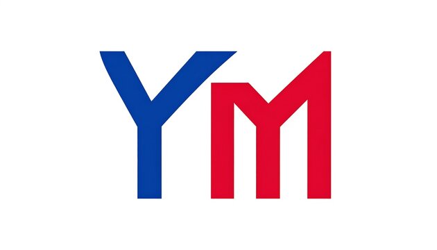 Blue and red stylized initials, "YM