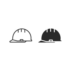 Construction hard hat icons: worker safety helmet, industrial protection gear vector